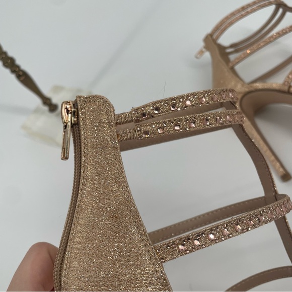 2FOR$20 Sparkly Y2K Gold / Rose Gold Open Toe Bedazzled Stilettos / Party Heels - Picture 14 of 16